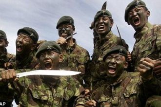 British Gurkhas posing with their Kukri knives