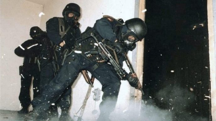 British Special Air Service (SAS) operators training in the late 1980s