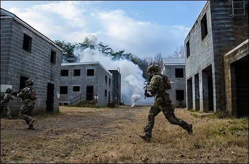 FBI HRT operators participate in an urban assault training exercise