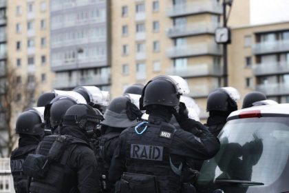 French Nationale Police RAID assault group during operation in Paris