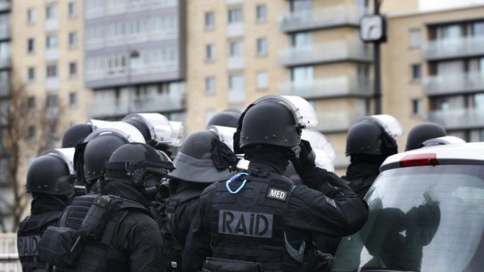 French Nationale Police RAID assault group during operation in Paris