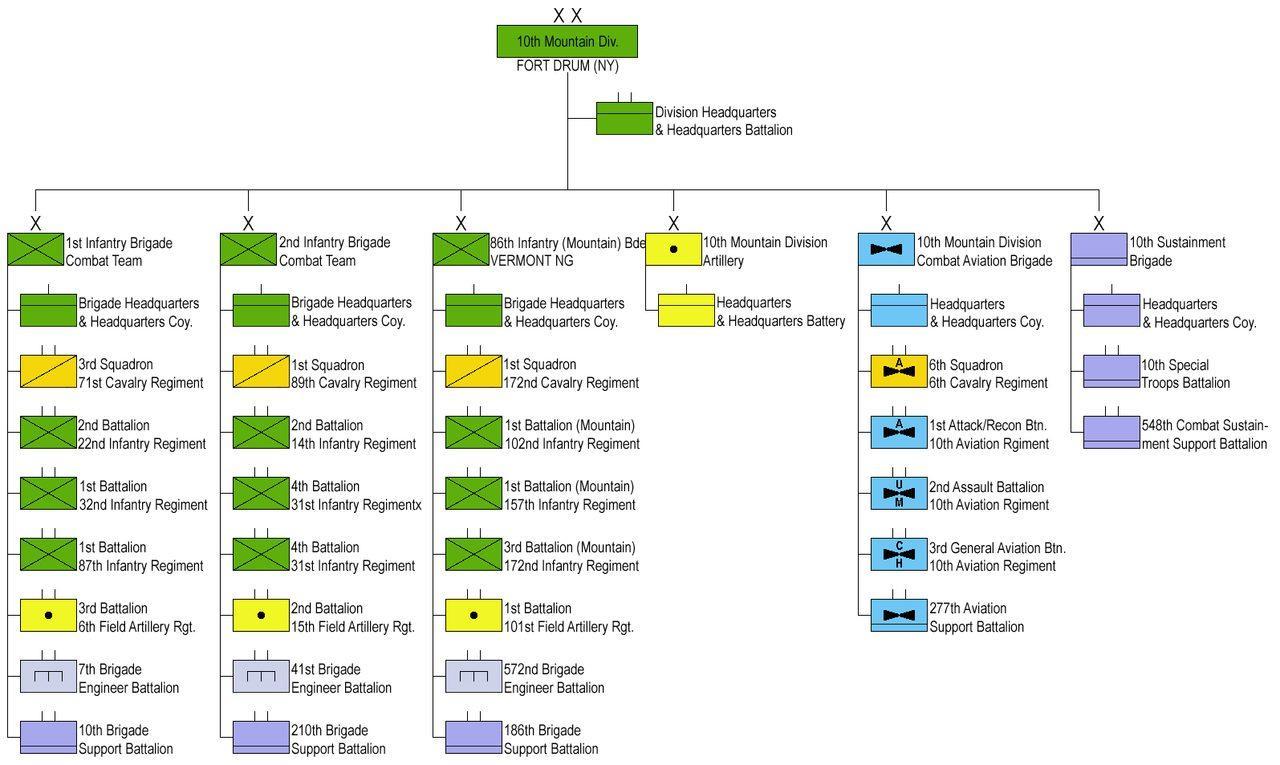 Current organizational structure of the 10th Mountain Division 
