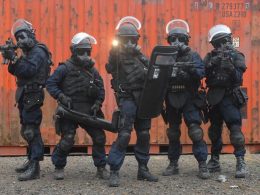 Irish Army Ranger Wing (ARW) brandishing their weapon and Avon tactical mask