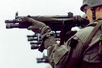 SWAT squad at shooting ringe firing from Heckelr and Koch MP5