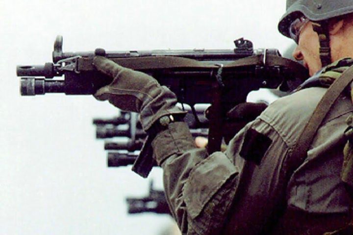 SWAT squad at shooting ringe firing from Heckelr and Koch MP5