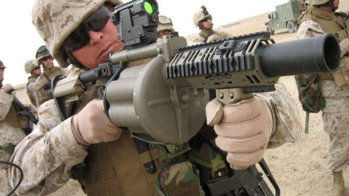 M-32 Multiple shot Grenade Launcher, an experimental six-barreled weapn that can deliver six 40 mm grenades in under three seconds.