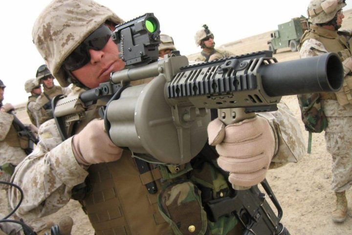 M-32 Multiple shot Grenade Launcher, an experimental six-barreled weapn that can deliver six 40 mm grenades in under three seconds.