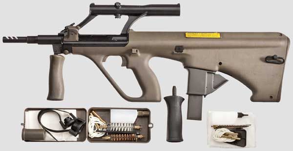 Steyr AUG 9 Para with cleaning kit parts featured