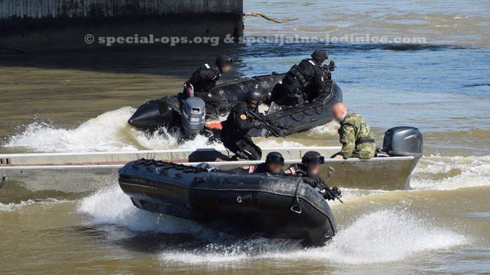 Members of Gendarmerie operating speed boats during the training exercise DRINA 2016