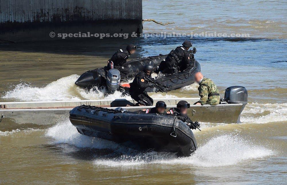 Members of Gendarmerie operating speed boats during the training exercise DRINA 2016