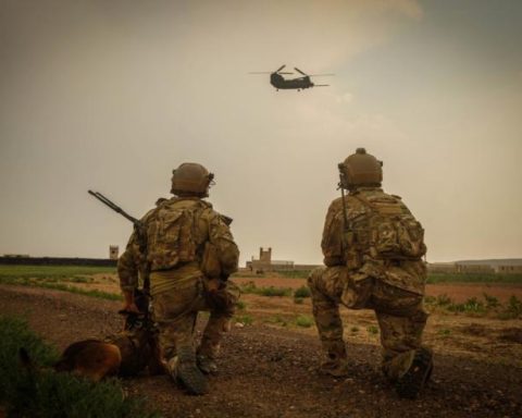 US Army Special Forces operators are observing landing of the chopper