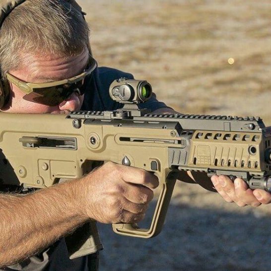 Soldier aim with its IWI Tavor assault rifle