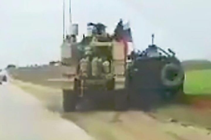 Road Rage US Armored Vehicle drive off Russian GAZ Tigr off the road