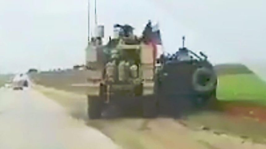 Road Rage US Armored Vehicle drive off Russian GAZ Tigr off the road