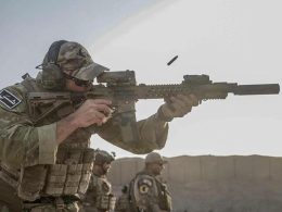 U.S. Army Special Forces Green Beret firing from M4 in Afghanistan