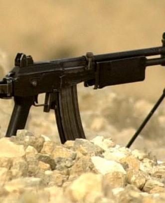 IMI Galil ARM chambered in 5.56 mm with bipod deployed