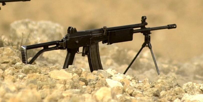 IMI Galil ARM chambered in 5.56 mm with bipod deployed