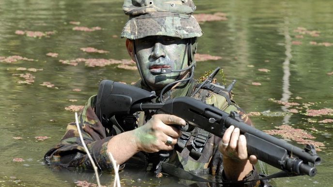 A New Zealand Army soldier armed with a Benelli M3 Super 90