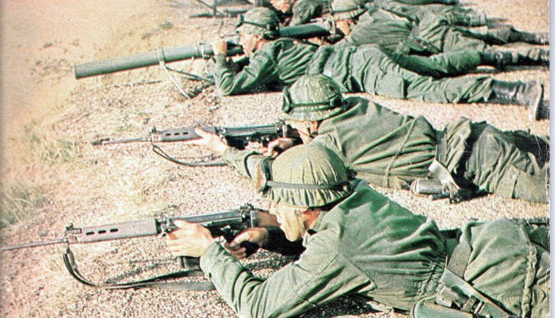 Argentine soldiers armed with FN FAL during the Falklands War in 1982 