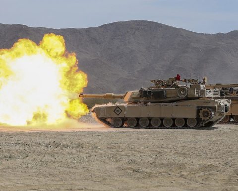 M1A1 Abrams fires its main gun