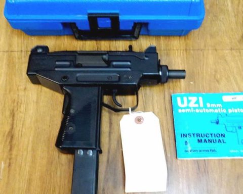 Uzi pistol chambered for 9 mm rounds