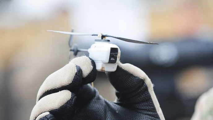A Black Hornet nano helicopter unmanned aerial vehicle (UAV)