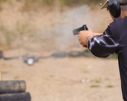 Steyr M pistol at the shooting range