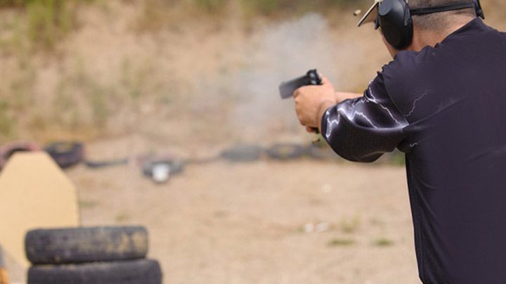 Steyr M pistol at the shooting range