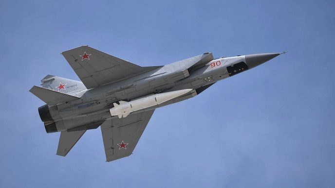 Mig-31K armed with Kh-47M2 Kinzhal.missile during the 2018 Moscow Victory Day Parades