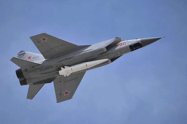 Mig-31K armed with Kh-47M2 Kinzhal.missile during the 2018 Moscow Victory Day Parades