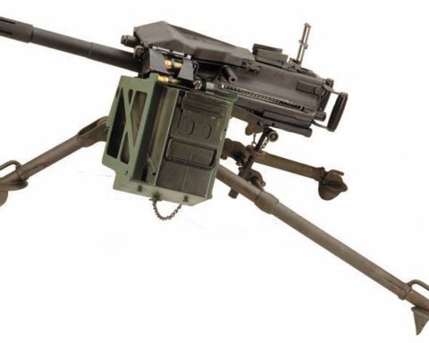 A Mk 19 40 mm machine gun mounted on an M3 tripod