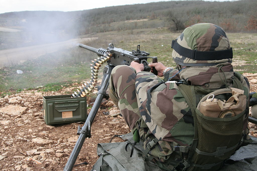 An M2HB mounted on M3 Tripod in the French Foreign Legion's 2nd Infantry Regiment during an exercise 