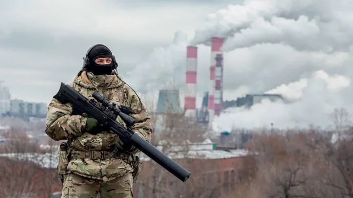 Russian Fsb Operator With Vks Vykhlop Sniper Rifle