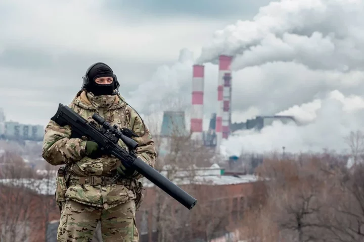 Russian Fsb Operator With Vks Vykhlop Sniper Rifle