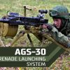 Soldier preparing to fire from AGS-30 Atlant automatic grenade launcher