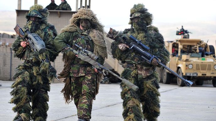 British snipers with L115A3 Long Range Rifle with suppressor