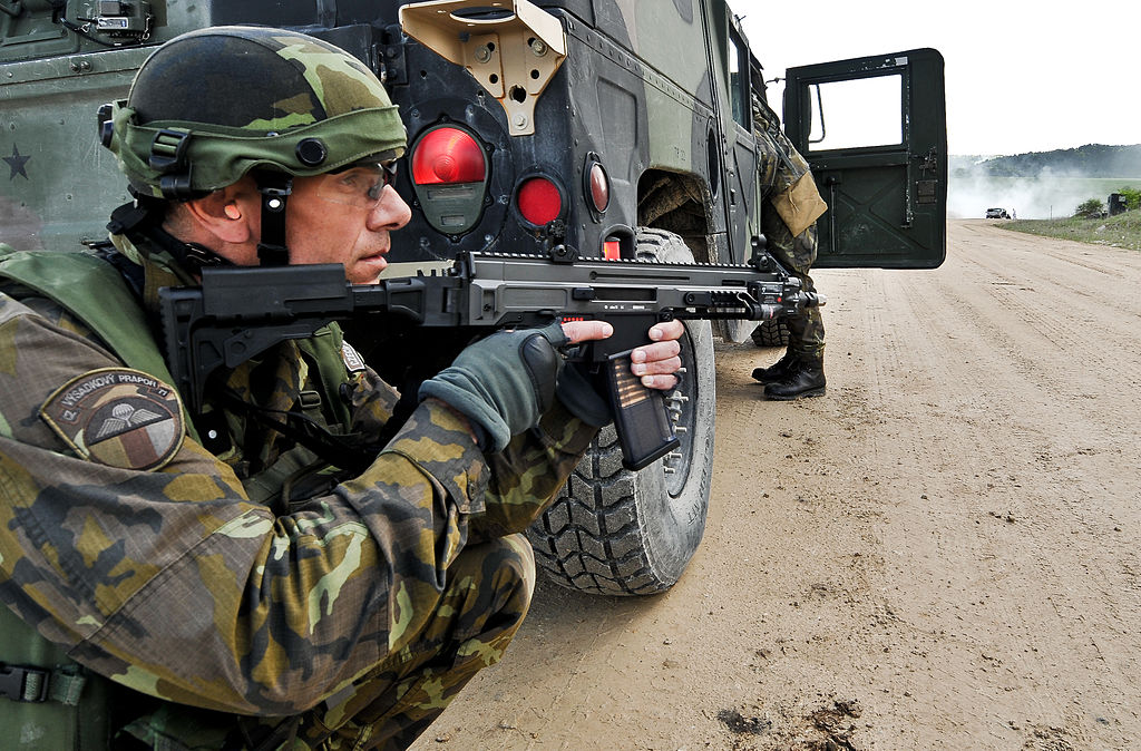  A Czech paratrooper holding a CZ 805 BREN A2 carbine rifle