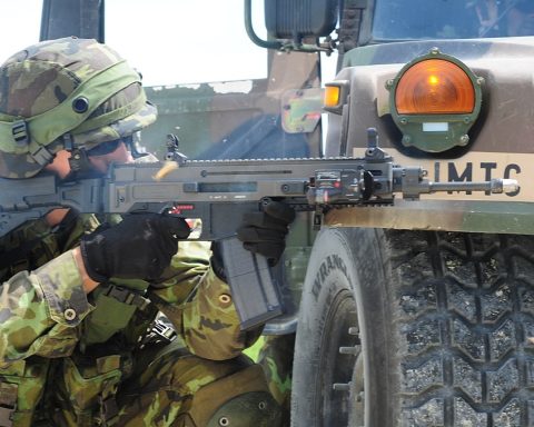 Czech soldier firing CZ 805 BREN A1 assault rifle