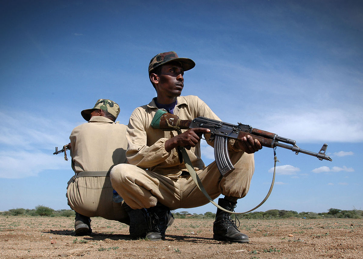 Ethiopian soldiers holding AKM rifles, showcasing the weapon's widespread use in Africa
