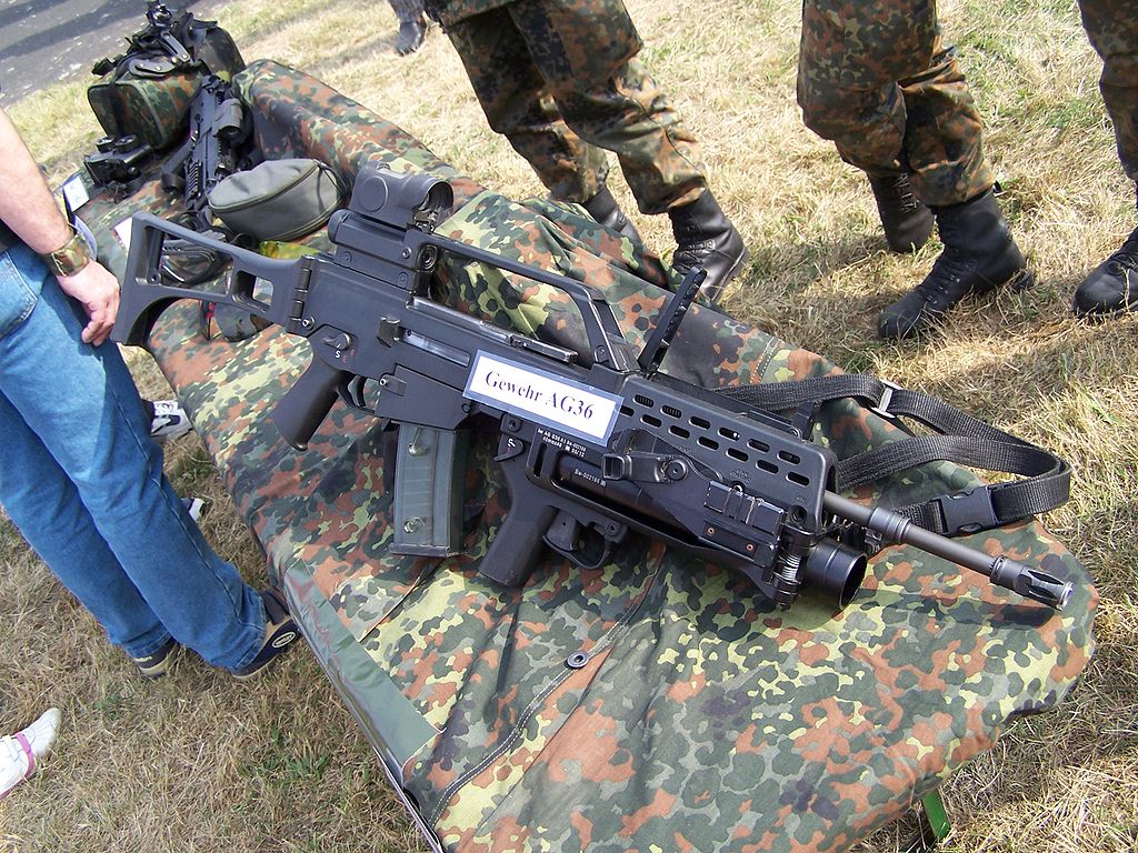 The G36A2 rifle is equipped with a Zeiss RSA reflective sight and an AG36 grenade launcher as part of the German Army's modernization program.