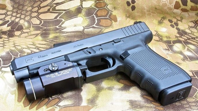 Glock 41 with light installed on rail