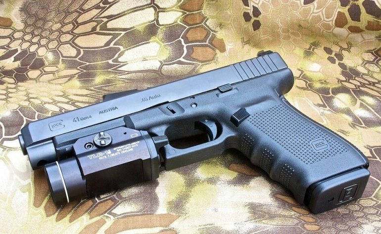 Glock 41 with light installed on rail