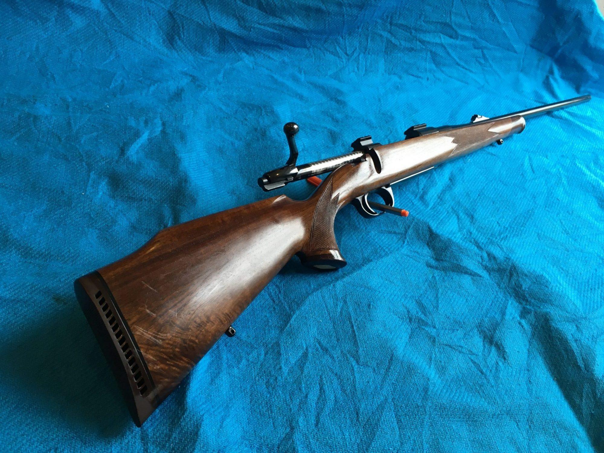 Heym SR-20 sporting and hunting rifle without mounted scope and bolt in back position 