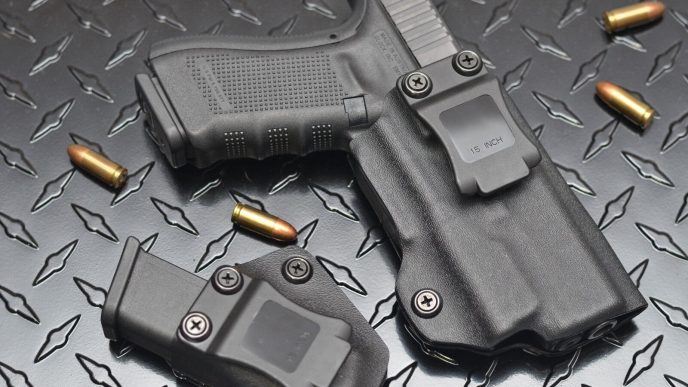 Holstered Glock lying on table