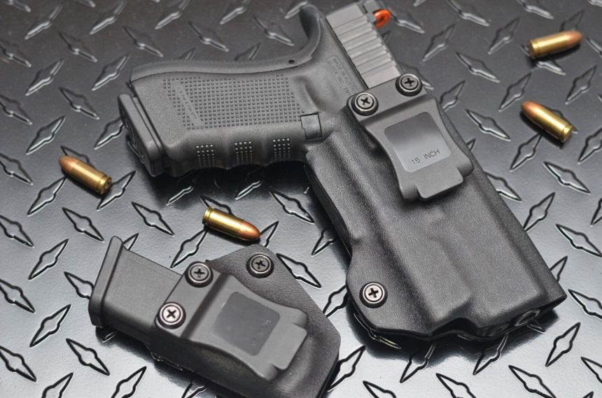 Holstered Glock lying on table