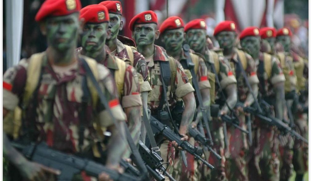 Indonesian special forces Kopassus operators standing in formation