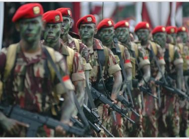 Indonesian special forces Kopassus operators standing in formation