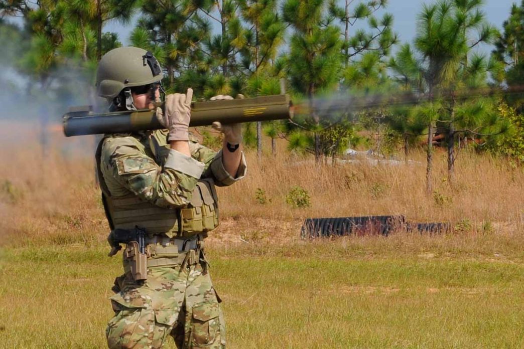 A U.S. Army Special Forces member fires an M72 Light Anti-Armor Weapon during heavy weapons training on Eglin Range, Eglin Air Force Base, Fla., Oct. 29, 2013. Hurlburt Field instructors assisted and trained members of the army during a tactical training exercises