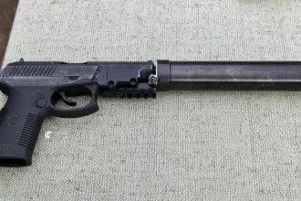 SR-1 Vektor semi-automatic pistol with suppressor attached