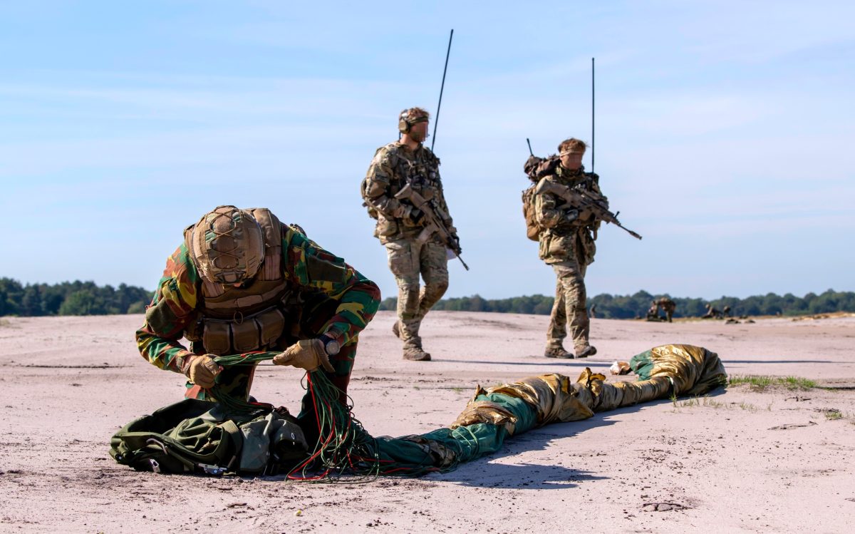 Soldier prepare his parachute during the Storm Tide 2022 exercise